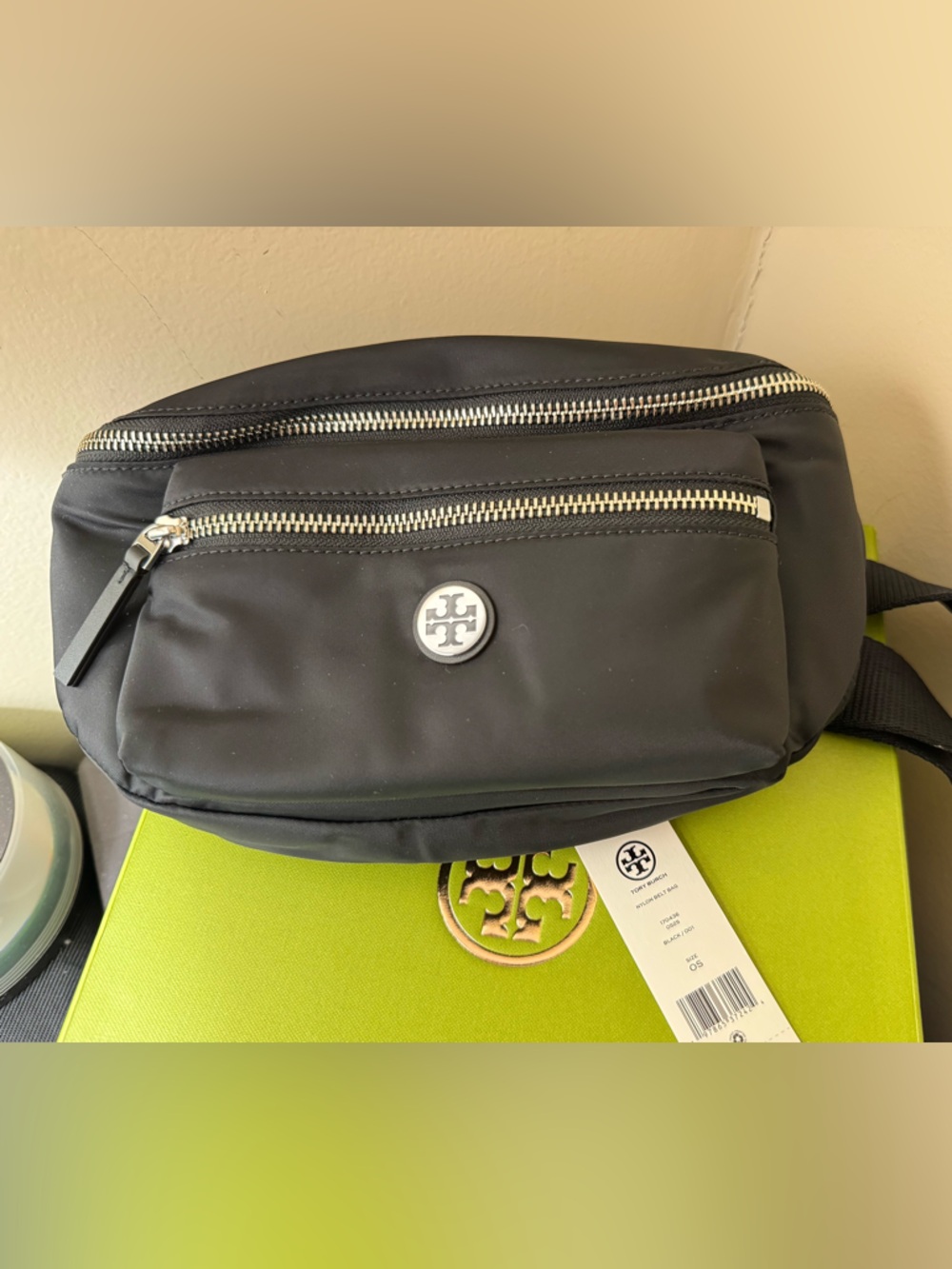 Tory Burch Black Nylon Belt Bag with Silver Hardware